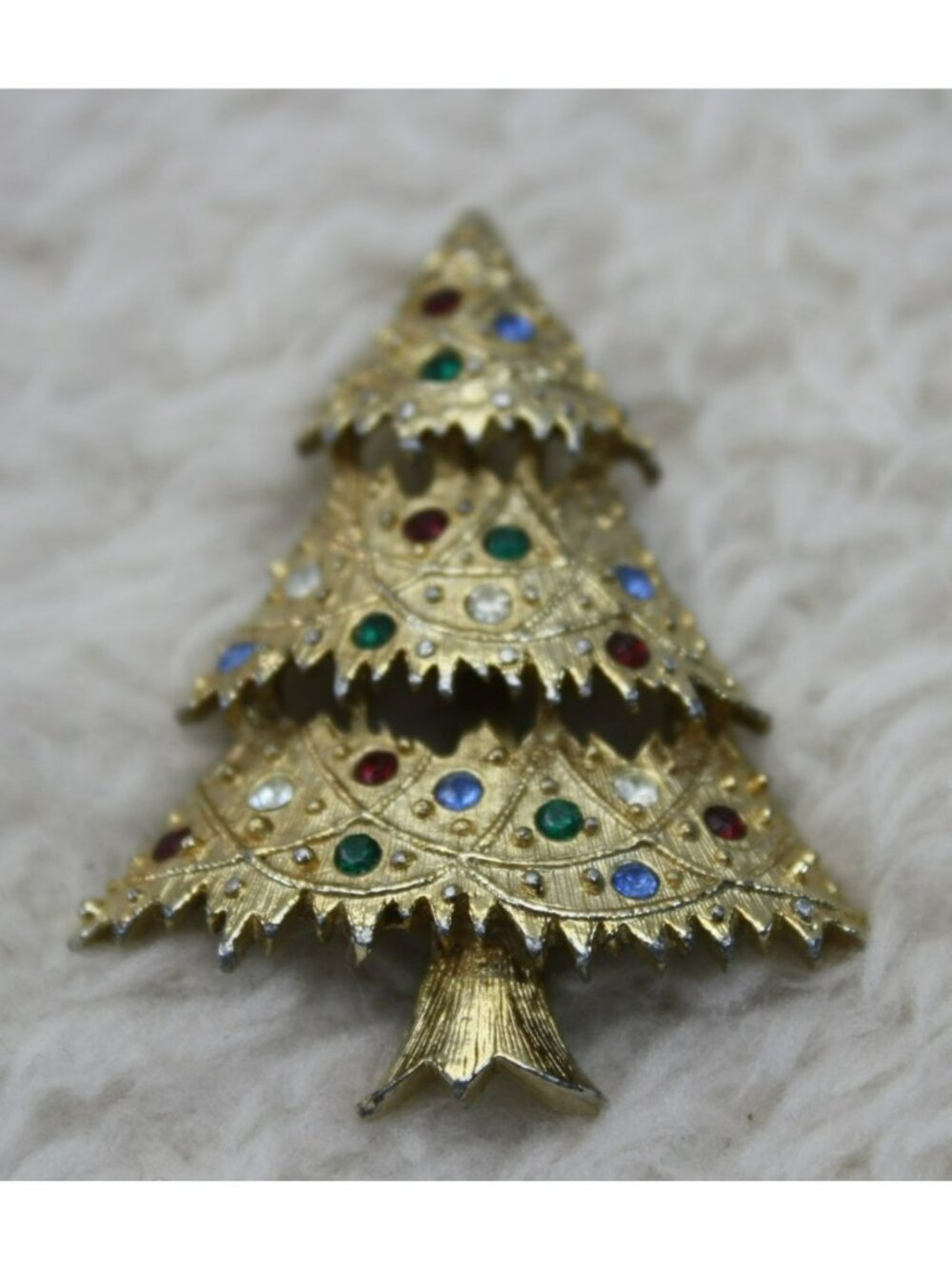 Eisenberg Ice Womens Vintage Christmas Tree Gold-Tone Brooch With Colorful Rhine